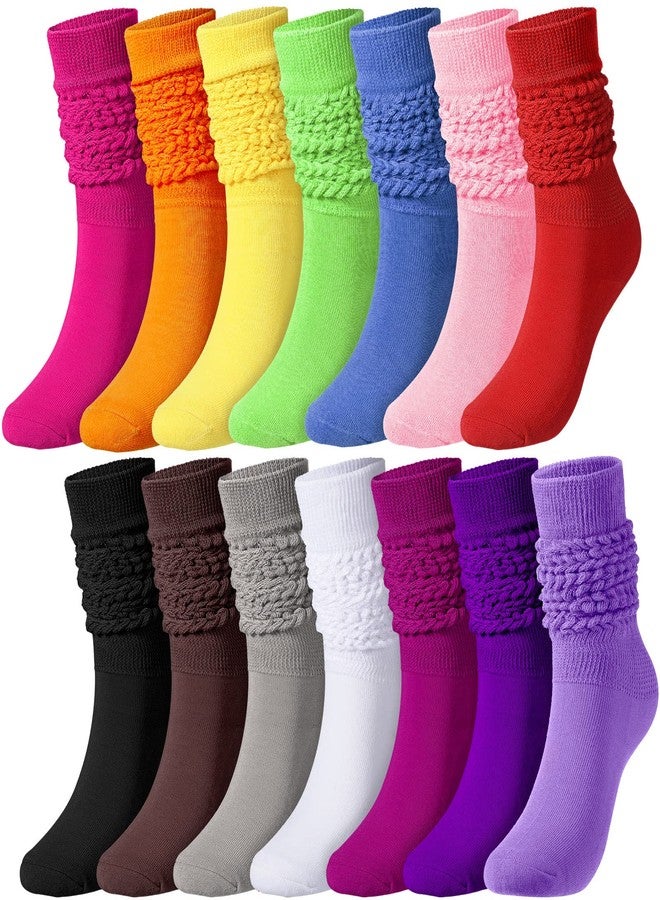 Jeere 14 Pairs Slouch Socks for Women Colorful 80s 90s Neon Scrunch Sock Extra Long Crew Knee High Sock, Size 9-11 Christmas Gifts(Bright Color) - Image 1
