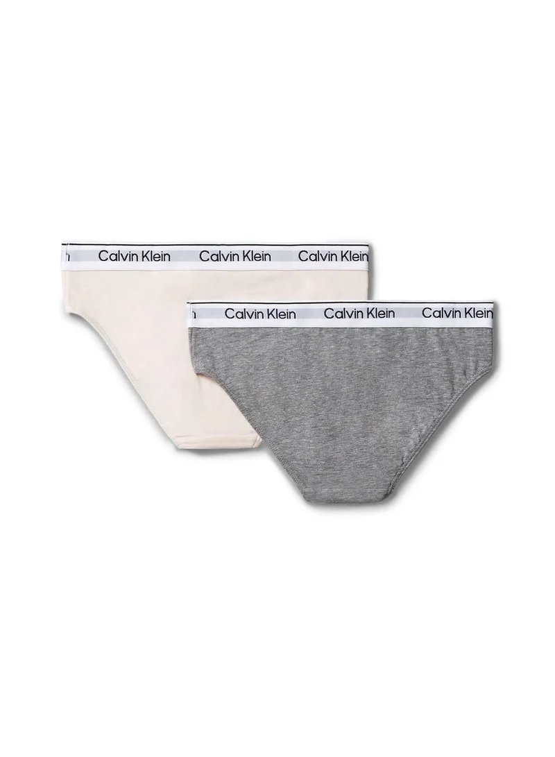 Calvin Klein Jeans Silverpeony/Greyheather 2 Pack Girls Bikini Briefs - Icon Cotton Stretch for Women | Best Price UAE