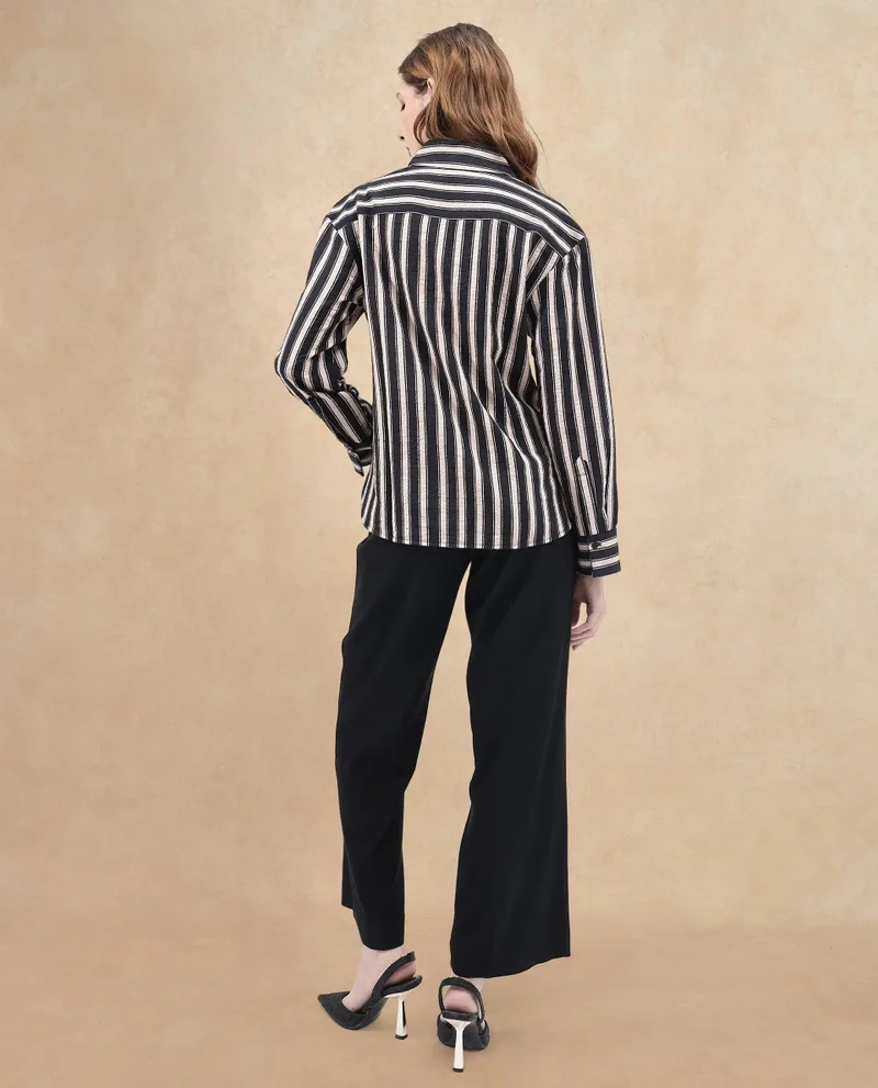Rareism Women's Abstract Stripe Shirt In Black And Off-White