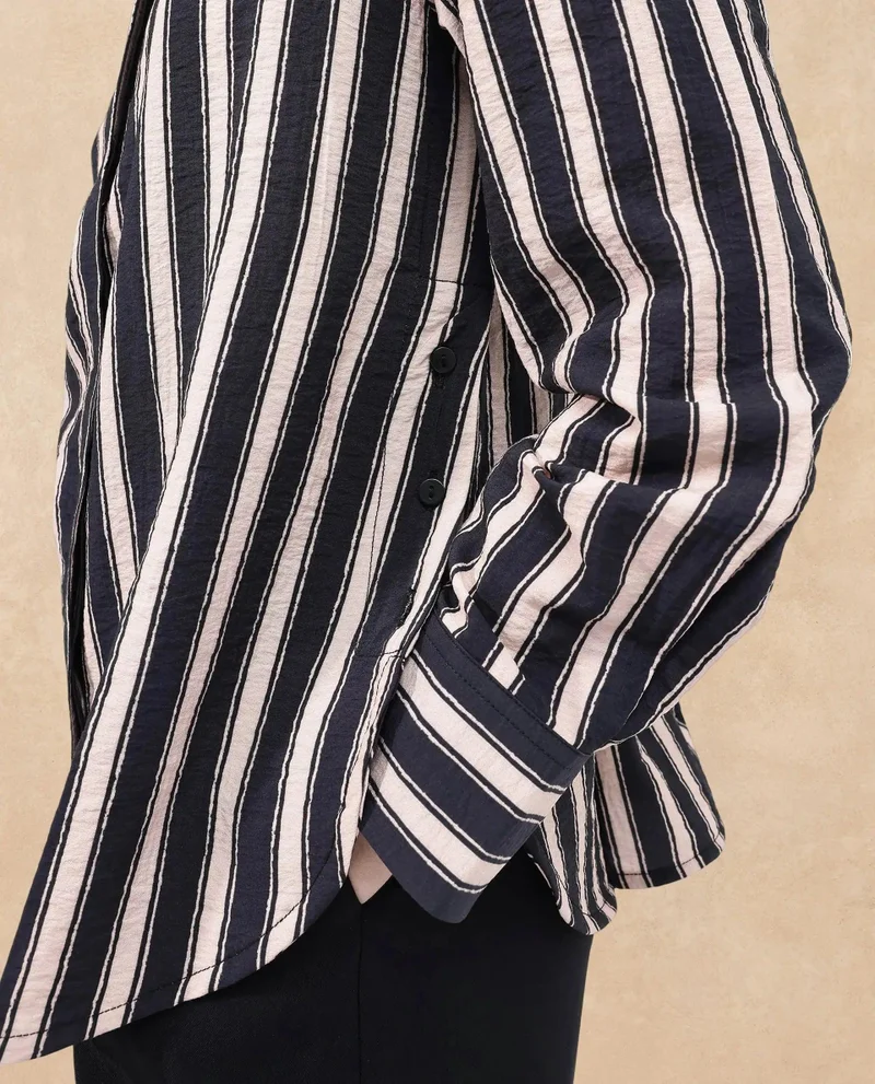 Rareism Women's Abstract Stripe Shirt In Black And Off-White