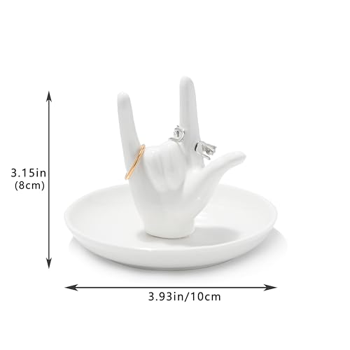 Lynagert I LOVE YOU Hand Ring Holder - Ceramic Jewelry Holder Dish Trinket Tray for Rings, Earrings, Necklace Organizer, Engagement, Wedding, Christmas, Birthday Gifts (White) - Image 4