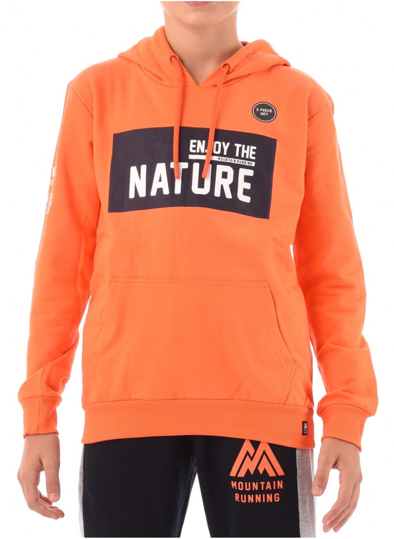 URBASY Boys 2 Pc Set Hoodie with Joggers -Black and Orange - Image 2