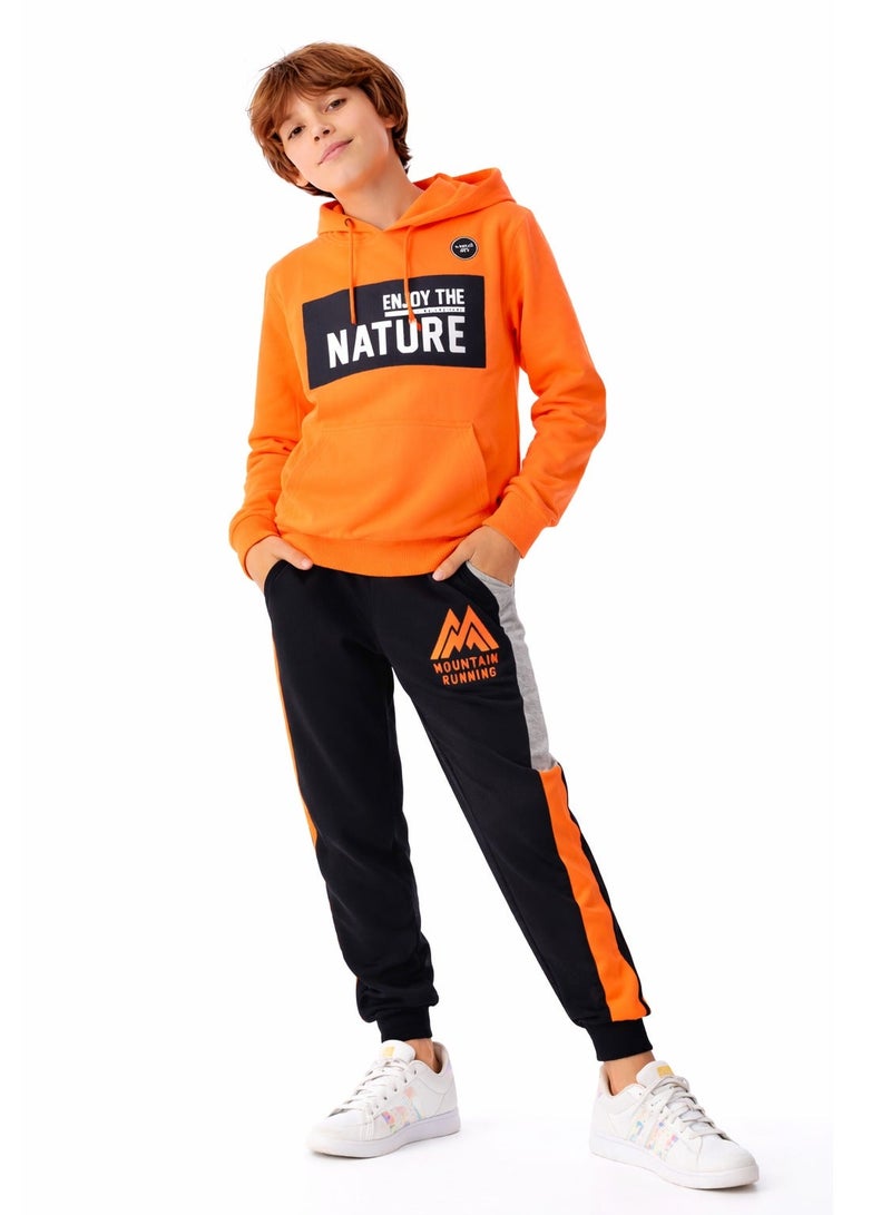 URBASY Boys 2 Pc Set Hoodie with Joggers -Black and Orange - Image 1