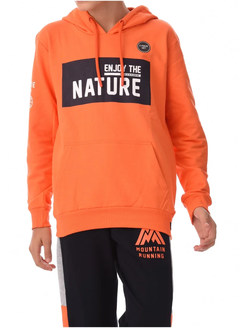 URBASY Boys 2 Pc Set Hoodie with Joggers -Black and Orange