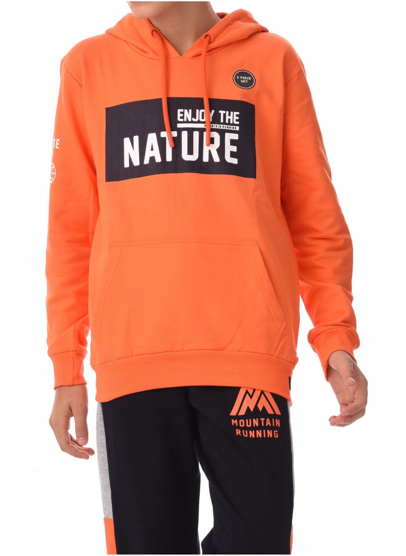 URBASY Boys 2 Pc Set Hoodie with Joggers -Black and Orange - Image 4