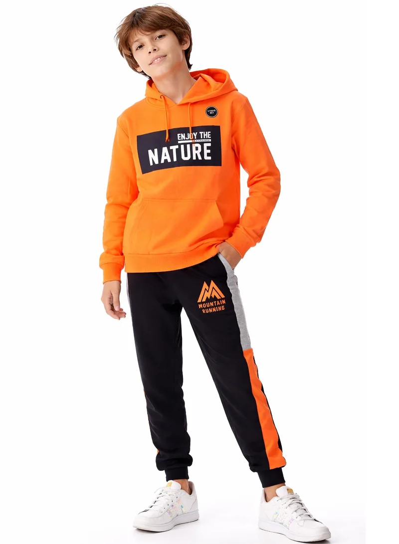 URBASY Boys 2 Pc Set Hoodie with Joggers -Black and Orange