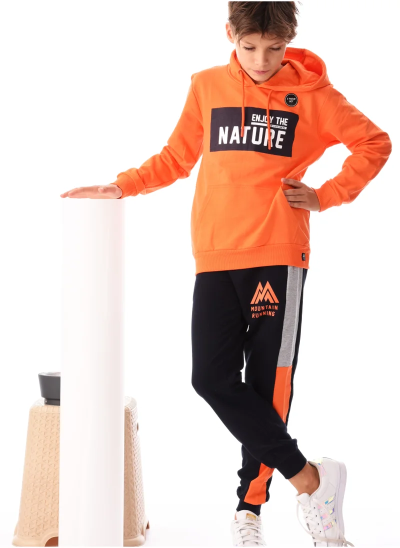 URBASY Kids Boys Sweat Jacket with Joggers Set in 100% Cotton - ORANGE