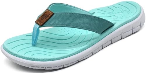 KuaiLu Womens Casual Flip Flops Comfortable Yoga Mat Arch Support Memory Foam Comfort Cushion Summer Beach Slip on Walking Thong Sandals Ladies Orthotic Recovery Plantar Fasciitis Lake Blue Size 7.5 - Image 1