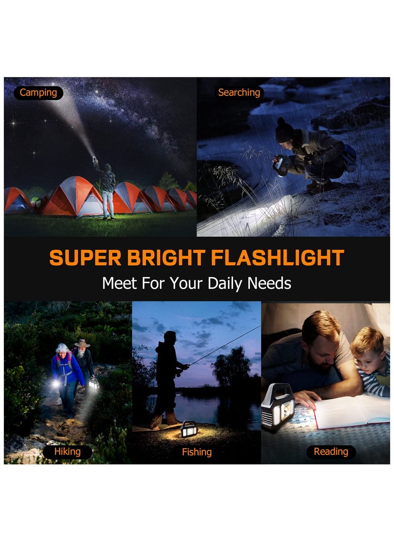ZLH HITY - Solar Handheld Flashlight with USB Cable, 6 Modes Rechargeable Multifunction Lights Super Bright LED Searchlight, Lightweight Waterproof Portable Spotlight for Outdoor Camping Emergencies - Image 1