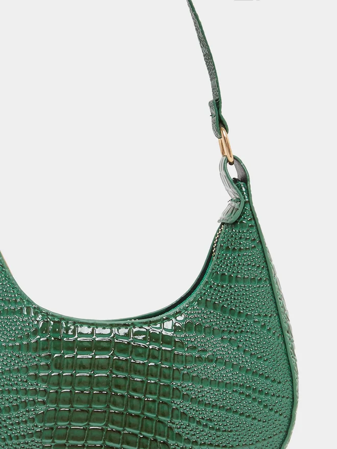 Styli Styli Green Croco Shoulder Bag