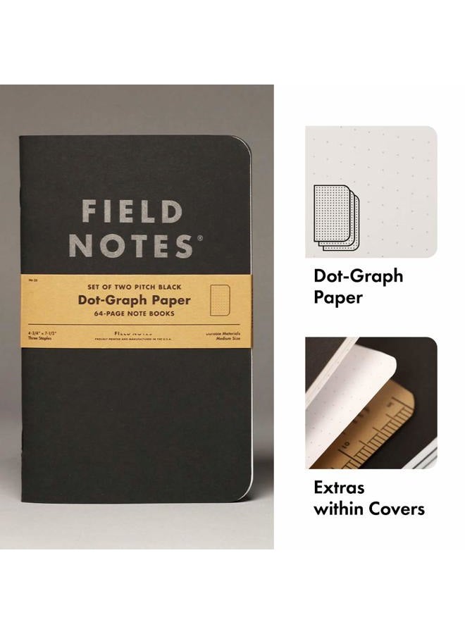 Field Notes 2-Pack Pitch Black Notebooks (4.75" X 7.5"), Dot-graph, 64 Pages | Thin Pocket Sized EDC Notebook With 90 GSM Paper & Paperback Cover | Work Notebooks For Note Taking | Made in the USA - Image 2