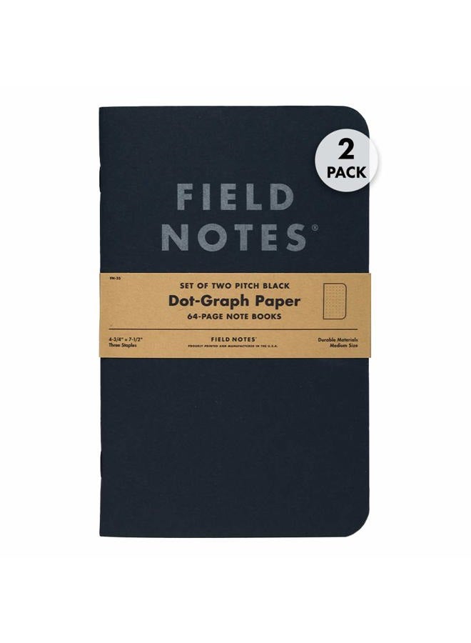 Field Notes 2-Pack Pitch Black Notebooks (4.75" X 7.5"), Dot-graph, 64 Pages | Thin Pocket Sized EDC Notebook With 90 GSM Paper & Paperback Cover | Work Notebooks For Note Taking | Made in the USA - Image 1