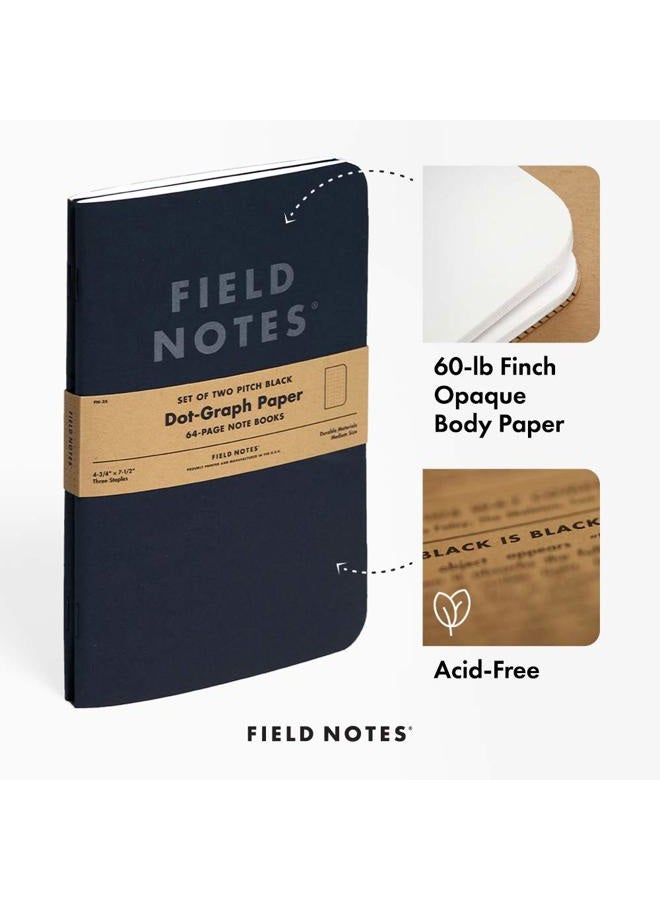 Field Notes 2-Pack Pitch Black Notebooks (4.75" X 7.5"), Dot-graph, 64 Pages | Thin Pocket Sized EDC Notebook With 90 GSM Paper & Paperback Cover | Work Notebooks For Note Taking | Made in the USA - Image 4