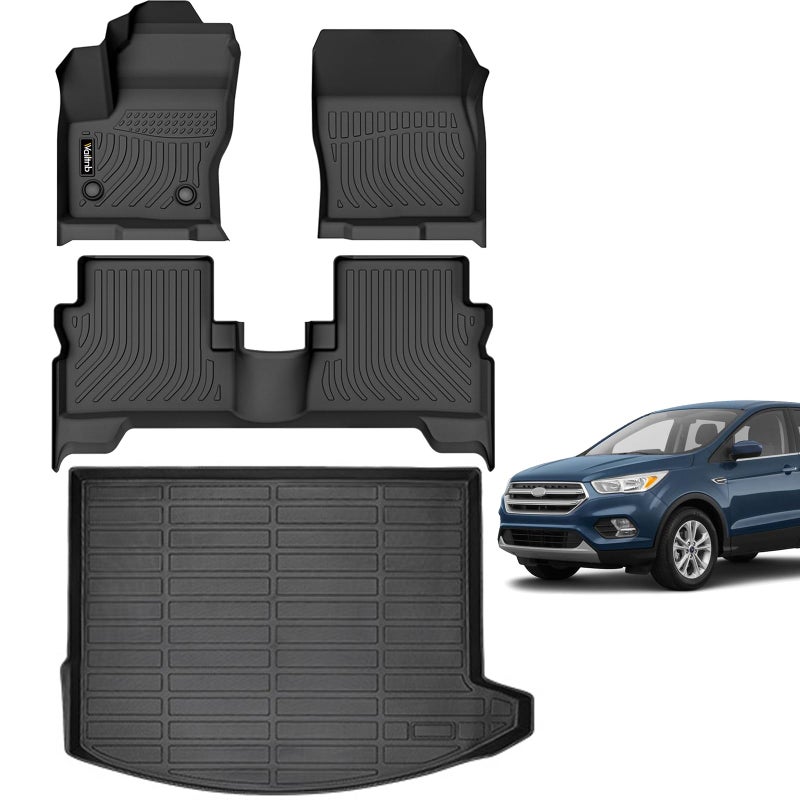 Wailtnb Car Floor Mats Cargo Liner Custom for 20132019 Ford Escape Waterproof NonSlip Durable All Weather Floor Liner 1st2nd Row Full Set Ford Escape Accessories Black