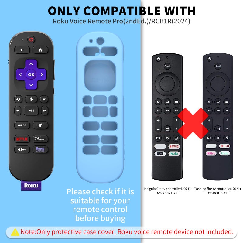 Wacanc [2 Pcs] Silicone Remote Case Cover for Roku Voice Remote Pro (2nd Ed.), Anti Slip Shockproof Remote Protective Sleeve for RCB1R(2024), Remote Protective Cover Case with Lanyard (Glow Blue+Glow Green) - Image 2