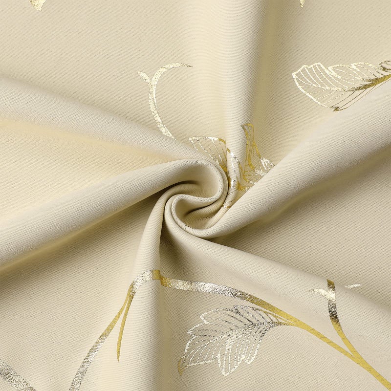 BUHUA Blackout Curtains Gold Foil Print Flower Vine Grommet Drapes, Room Darkening Thermal Insulated Curtains, Noise Reducing Blackout Curtain for Bedroom, Beige, 52Wx84L, 2 Panels - Image 5