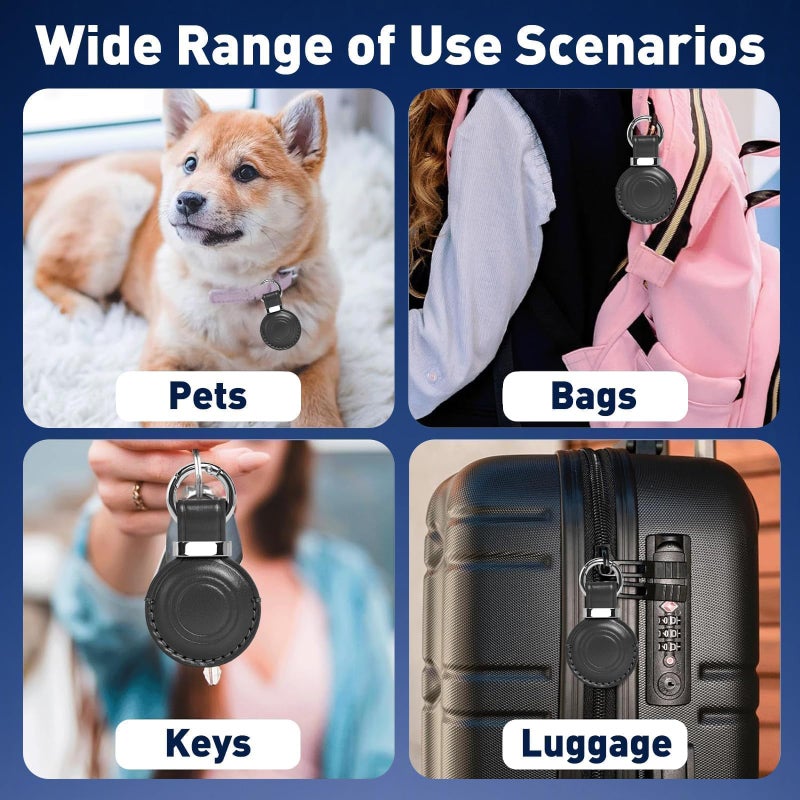 MOLOVA 1|2|4 Pack Leather Holder Keychain for AirTag 2nd Gen (2026) & 1st Gen, Compact Design with Air tag Case, Secure Protective Cover with Ring Car Keys Chain Fob Accessories, Black - Image 4