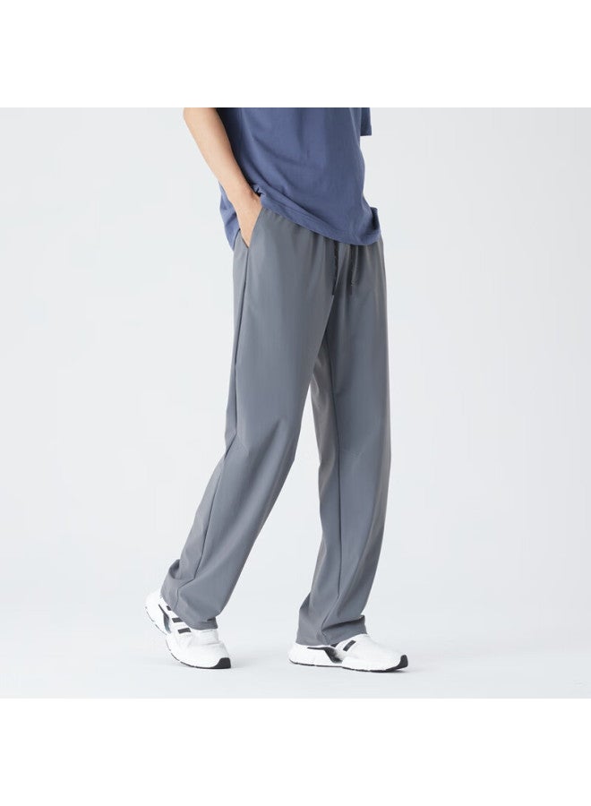 Poum Ice Silk Straight-leg Pants For Men, Summer Loose-fit Sports Quick-dry Breathable Draping Wide-leg Trousers Mdk9902 Dark Gray 2XL - Image 3
