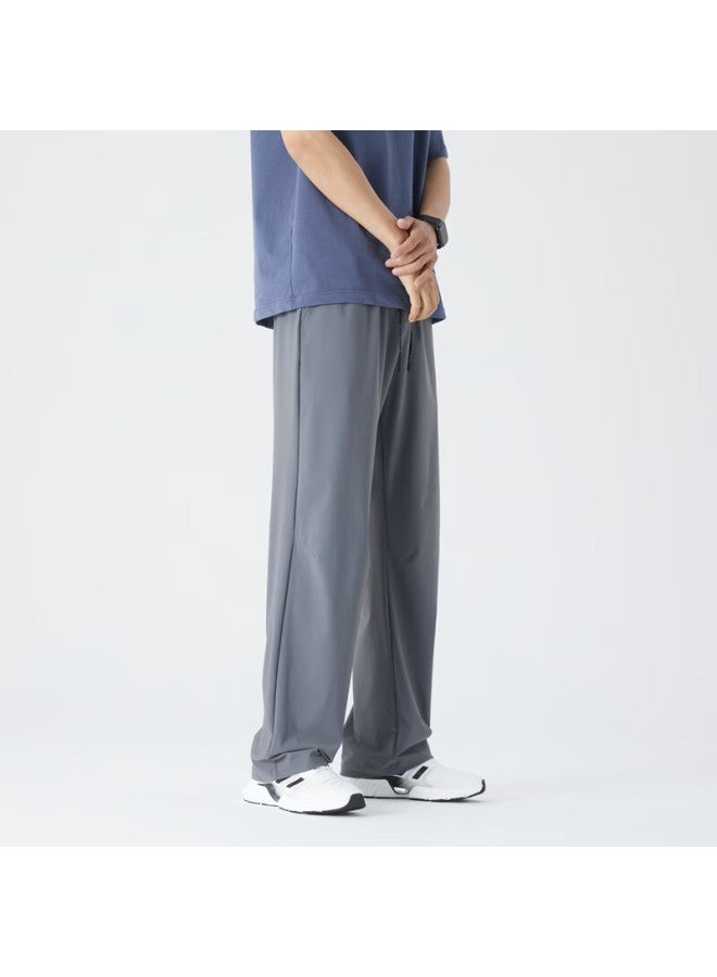 Poum Ice Silk Straight-leg Pants For Men, Summer Loose-fit Sports Quick-dry Breathable Draping Wide-leg Trousers Mdk9902 Dark Gray 2XL - Image 2