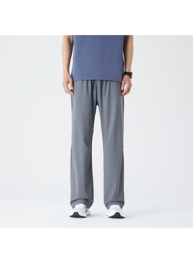 Poum Ice Silk Straight-leg Pants For Men, Summer Loose-fit Sports Quick-dry Breathable Draping Wide-leg Trousers Mdk9902 Dark Gray 2XL - Image 1