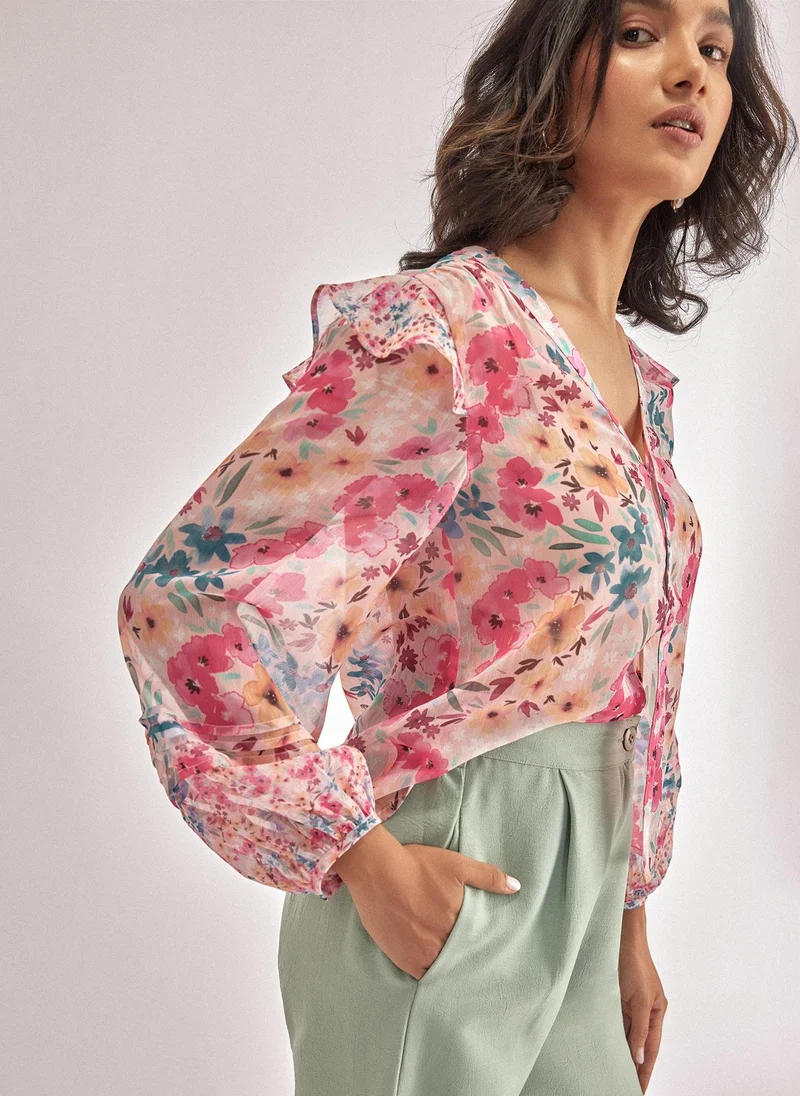 ذا ليبل لايف Floral Chiffon Pintuck Blouse