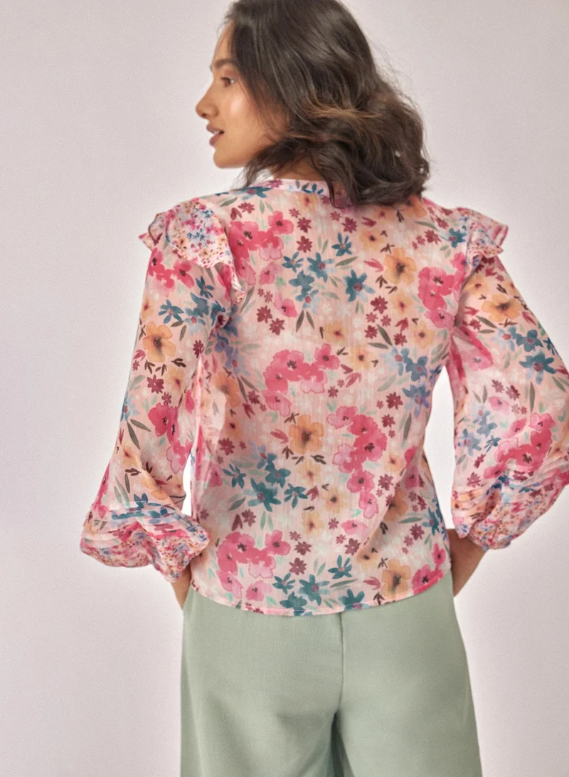 ذا ليبل لايف Floral Chiffon Pintuck Blouse