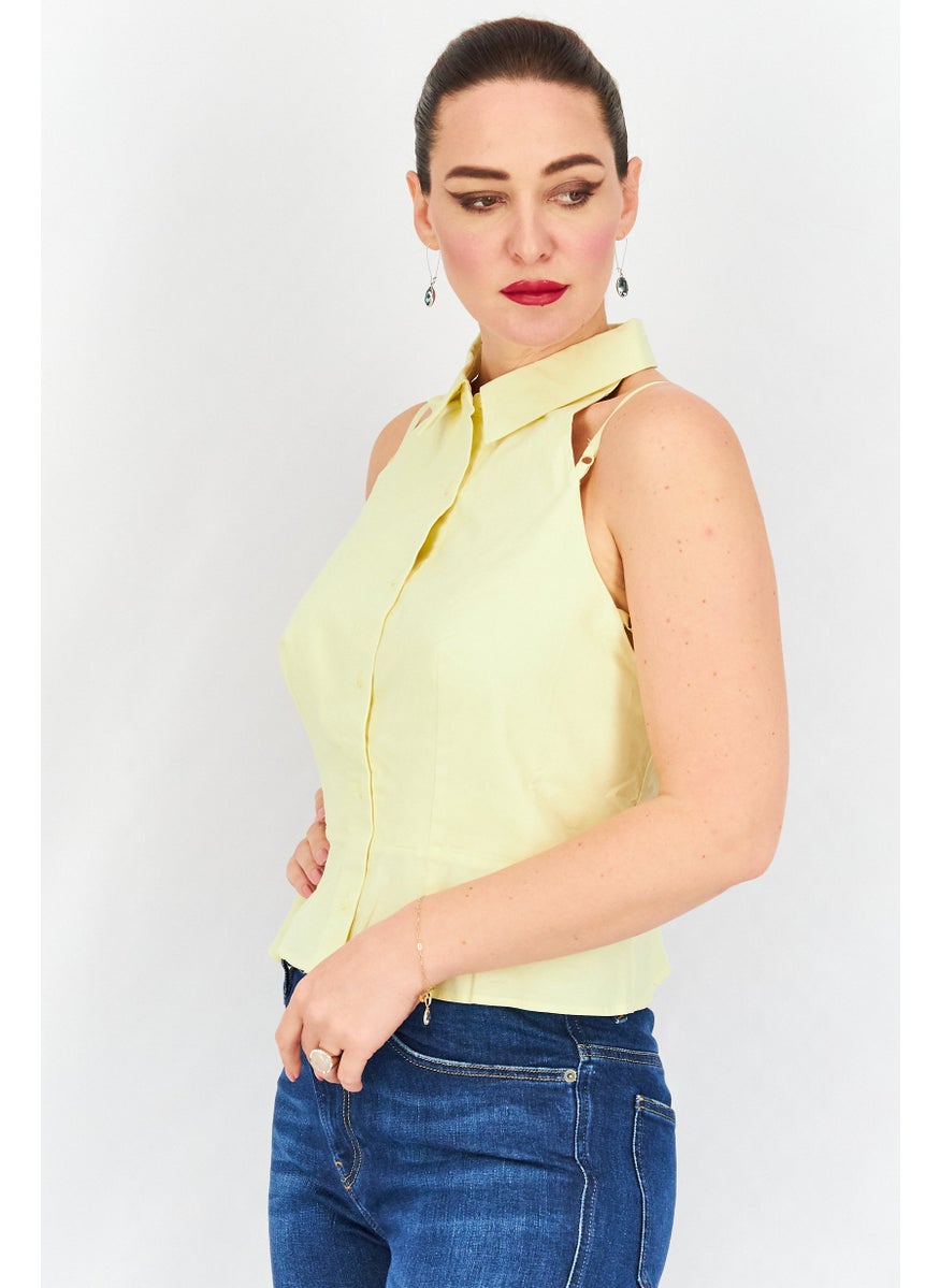 Collusion - Women Halter Neckline Sleeveless Back Strap Tops, Yellow - Image 1