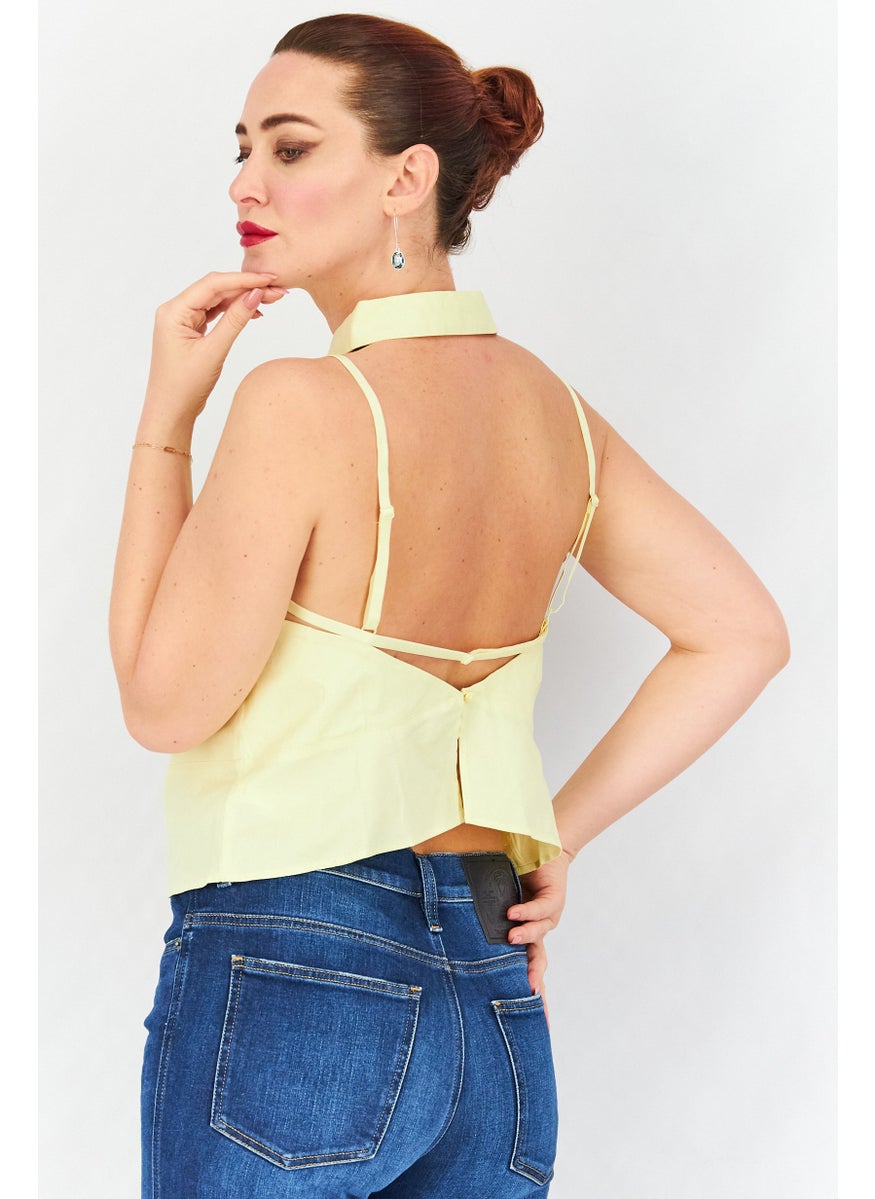 Collusion - Women Halter Neckline Sleeveless Back Strap Tops, Yellow - Image 1