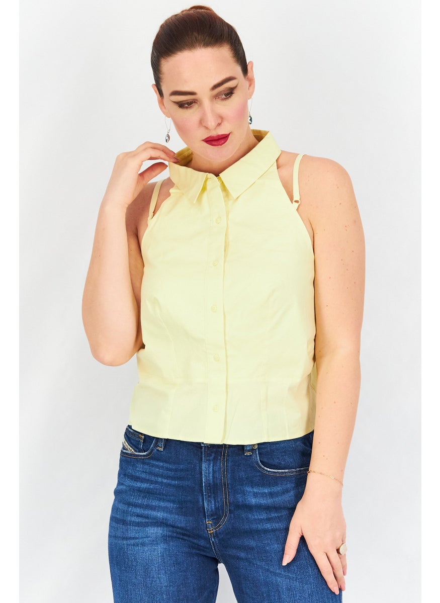 Collusion - Women Halter Neckline Sleeveless Back Strap Tops, Yellow - Image 1