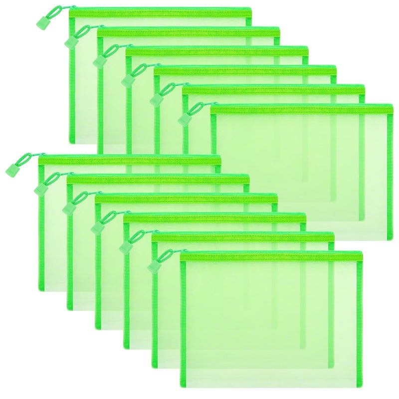 Sinzip 12 Pieces Zipper Nylon Mesh Pouch Mesh Cosmetic Bags Makeup Bags Pencil Case Multipurpose Travel Bags for Cosmetic School Office Supplies and Travel Accessories Green A5 - Image 2