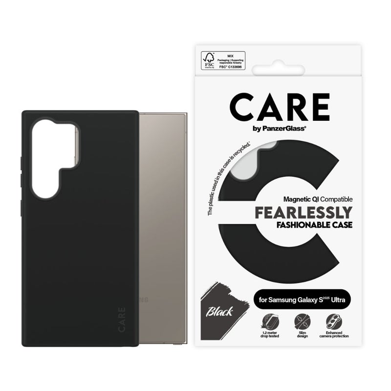 PanzerGlass Care By Panzerglass Fashion Case With Qi Compatibility For Samsung Galaxy S25 Ultra - Slim Design, Smooth Grip, Enhanced Camera Protection, Recycled Plastic, Wireless Charging - Black - Image 2