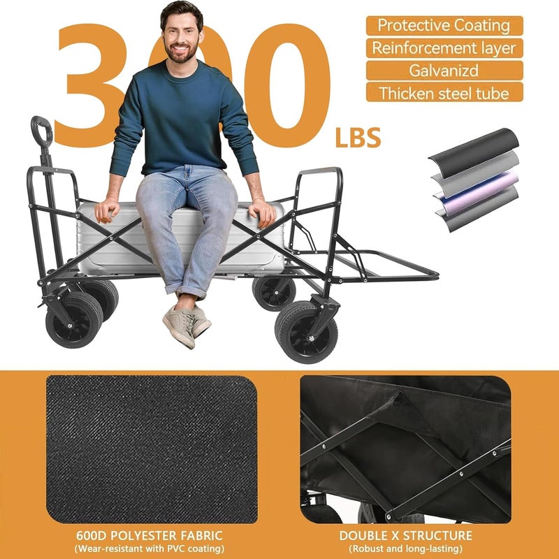 TDOO Garden Carts, Wagon Trolley Cart, Volume Adjustable Wagon Cart Our Shopping Trolleys with Big Wheels (220L) - Image 3