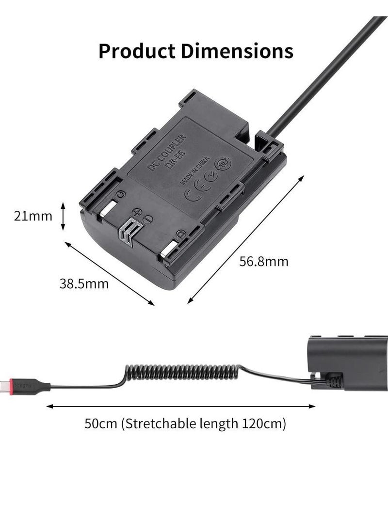Y&D - LP-E6 Dummy Battery Decoded, Battery, Replacement with Type-C Spring Power Adapter Cable for Canon EOS R R5 R5C R6 90D 80D 70D 60D 60Da 5D - Image 1