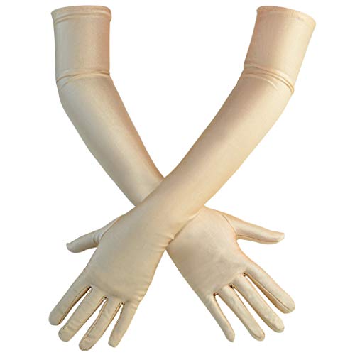 Wobe Long Opera Party 20s Satin Gloves Stretchy Adult Size Elbow Length Wedding (Champagne) - Image 1