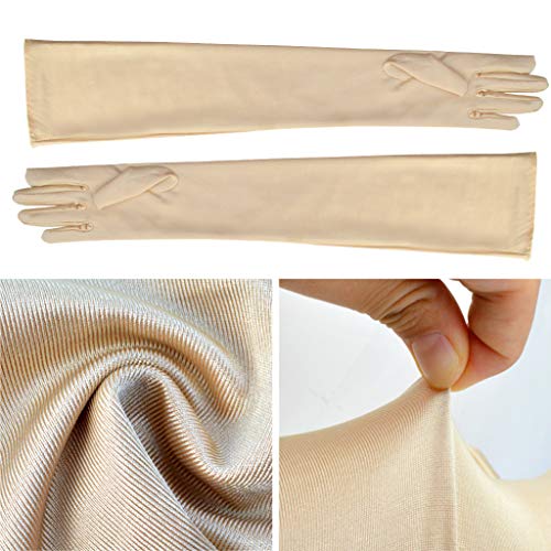 Wobe Long Opera Party 20s Satin Gloves Stretchy Adult Size Elbow Length Wedding (Champagne) - Image 3