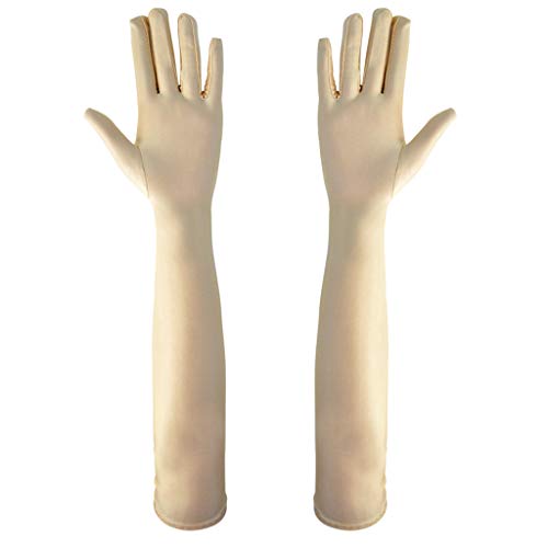 Wobe Long Opera Party 20s Satin Gloves Stretchy Adult Size Elbow Length Wedding (Champagne) - Image 5