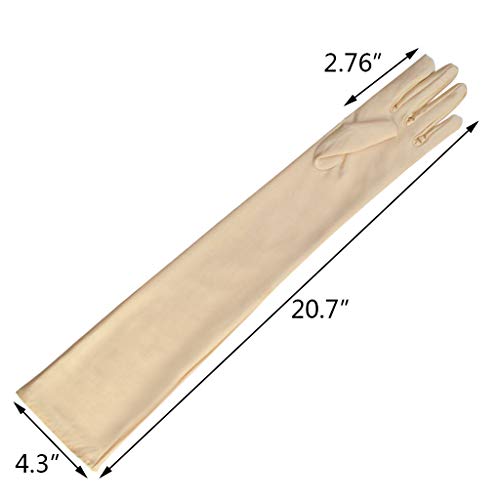 Wobe Long Opera Party 20s Satin Gloves Stretchy Adult Size Elbow Length Wedding (Champagne) - Image 2