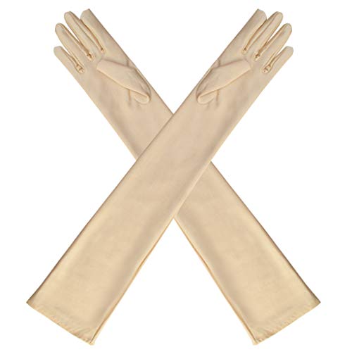 Wobe Long Opera Party 20s Satin Gloves Stretchy Adult Size Elbow Length Wedding (Champagne) - Image 4