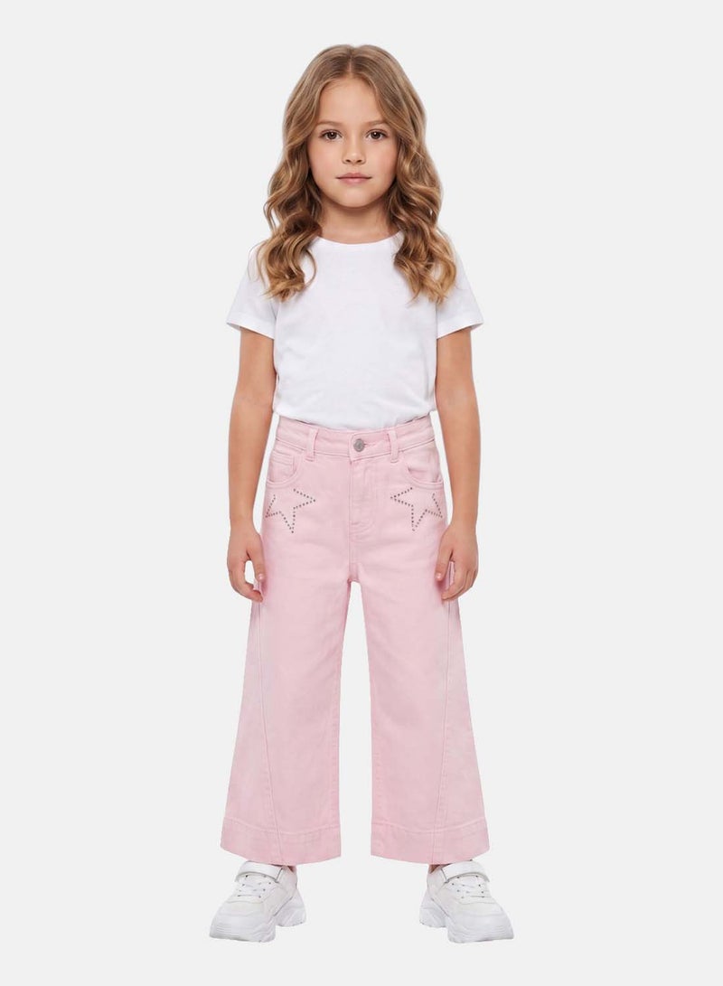 FOREVER 21 Girls' Wide-Leg Jeans with Star Rhinestone Detail - Image 1