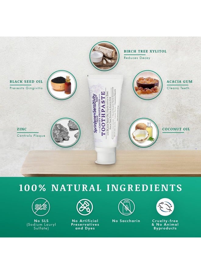 SprinJene Natural Sensitivity Relief Toothpaste – Fluoride Toothpaste for Sensitive Teeth & Cavity Protection – SLS Free with Patented Black Seed Oil & Zinc – Made in the USA (2 Pack) - Image 3