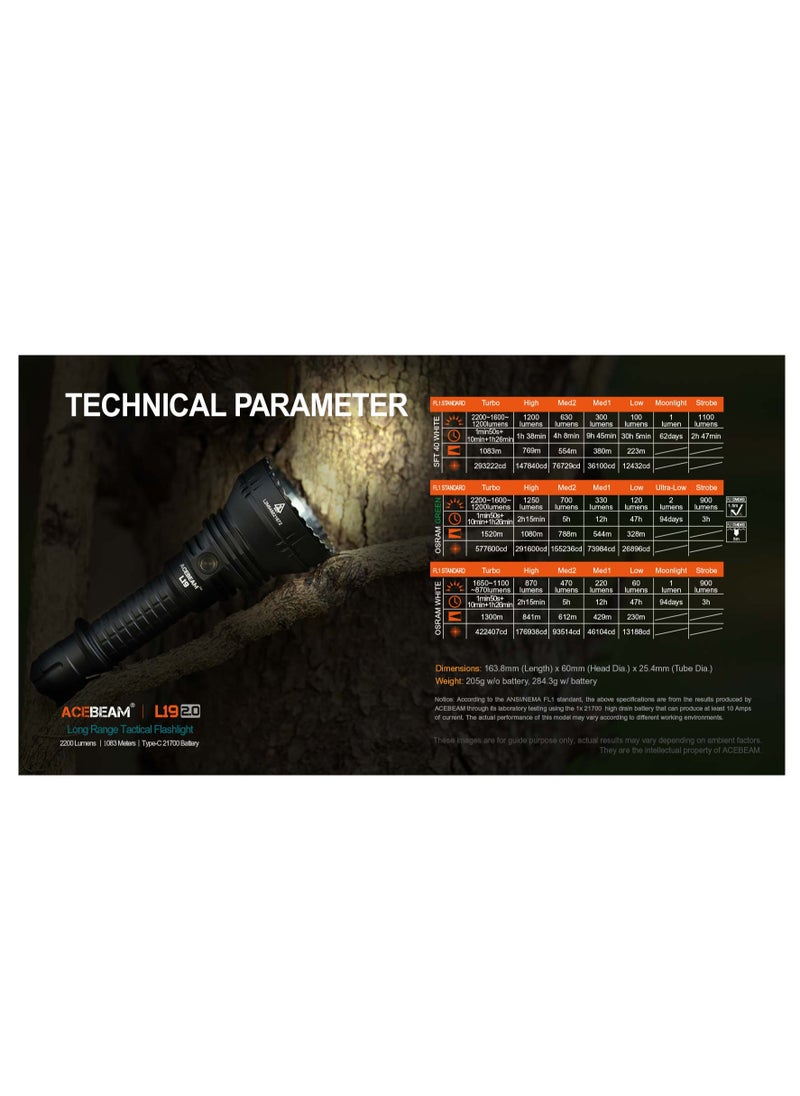 Generic - Acebeam L19 2.0 2200 Lumens Long Range Flashlight - Image 1
