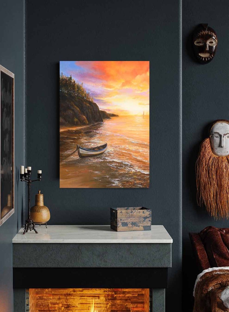 LOWHA Framed Canvas Wall Art Stretched Over Wooden Frame, Golden Sunset  Painting, For Home, Living Room, Office Decor - Image 3