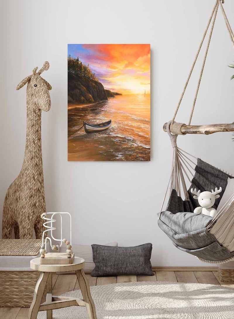 LOWHA Framed Canvas Wall Art Stretched Over Wooden Frame, Golden Sunset  Painting, For Home, Living Room, Office Decor - Image 2