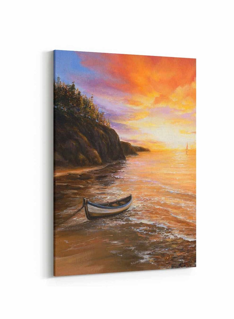 LOWHA Framed Canvas Wall Art Stretched Over Wooden Frame, Golden Sunset  Painting, For Home, Living Room, Office Decor - Image 5