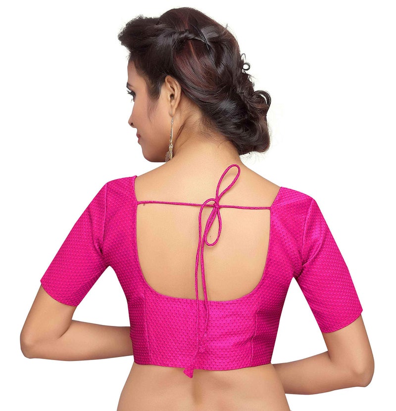 Studio Shringaar Women's Brocade & Georgette Short Sleeve Readymade Saree Blouse (SII1963PK_40_Pink_40) - Image 2