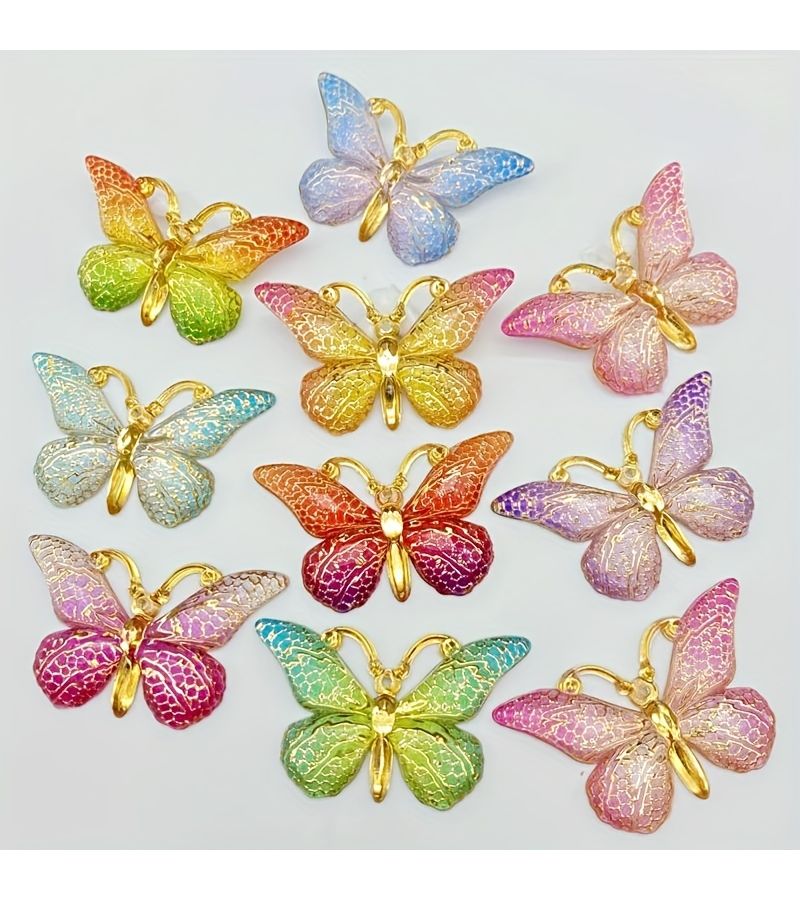 12 Mixed Color Crystal Butterfly Resin Beads Flat Back Pendants For Jewelry Craft - Image 1