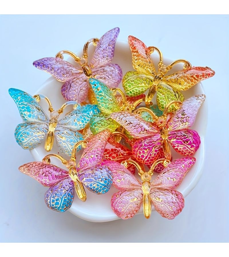 12 Mixed Color Crystal Butterfly Resin Beads Flat Back Pendants For Jewelry Craft - Image 3