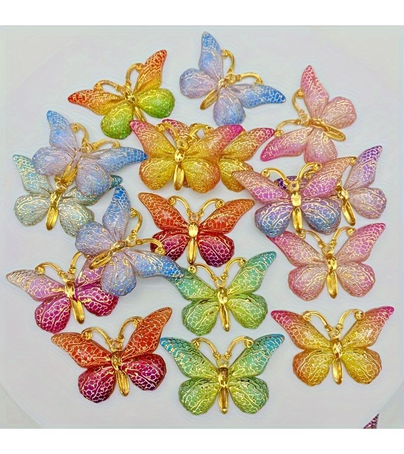 12 Mixed Color Crystal Butterfly Resin Beads Flat Back Pendants For Jewelry Craft - Image 4