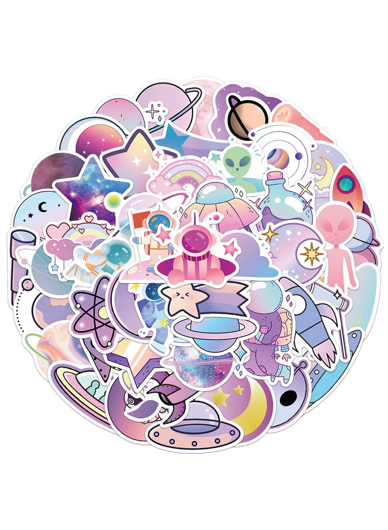 قوس قزح أورينبو ملصقات كواكب متدرجة بنفسجية، 50 قطعة، ملصقات كواكب كرتونية مقاومة للماء، مناسبة لزجاجات المياه والتزلج والأمتعة والكمبيوتر المحمول، ملصقات فينيل لطيفة، هدية للحفلات للأطفال والمراهقين والأولاد والبنات - Image 1