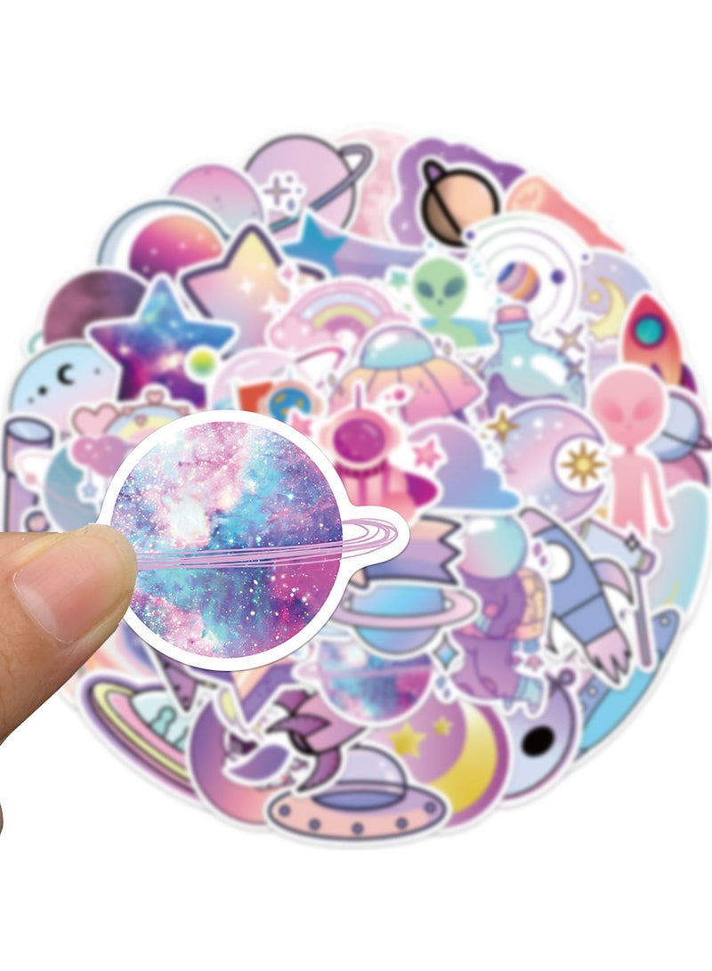 قوس قزح أورينبو ملصقات كواكب متدرجة بنفسجية، 50 قطعة، ملصقات كواكب كرتونية مقاومة للماء، مناسبة لزجاجات المياه والتزلج والأمتعة والكمبيوتر المحمول، ملصقات فينيل لطيفة، هدية للحفلات للأطفال والمراهقين والأولاد والبنات - Image 3